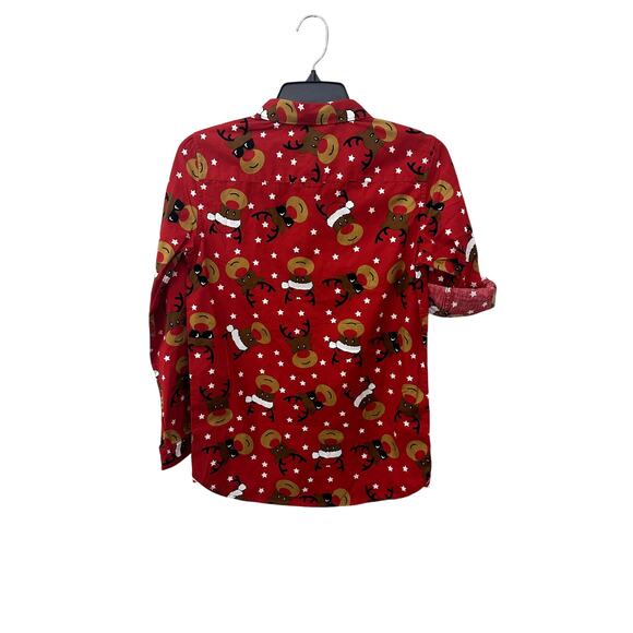 Cactus Boys Red Reindeer Roll Tab Button Down Shirt 11/12 NWT - Picture 4 of 8